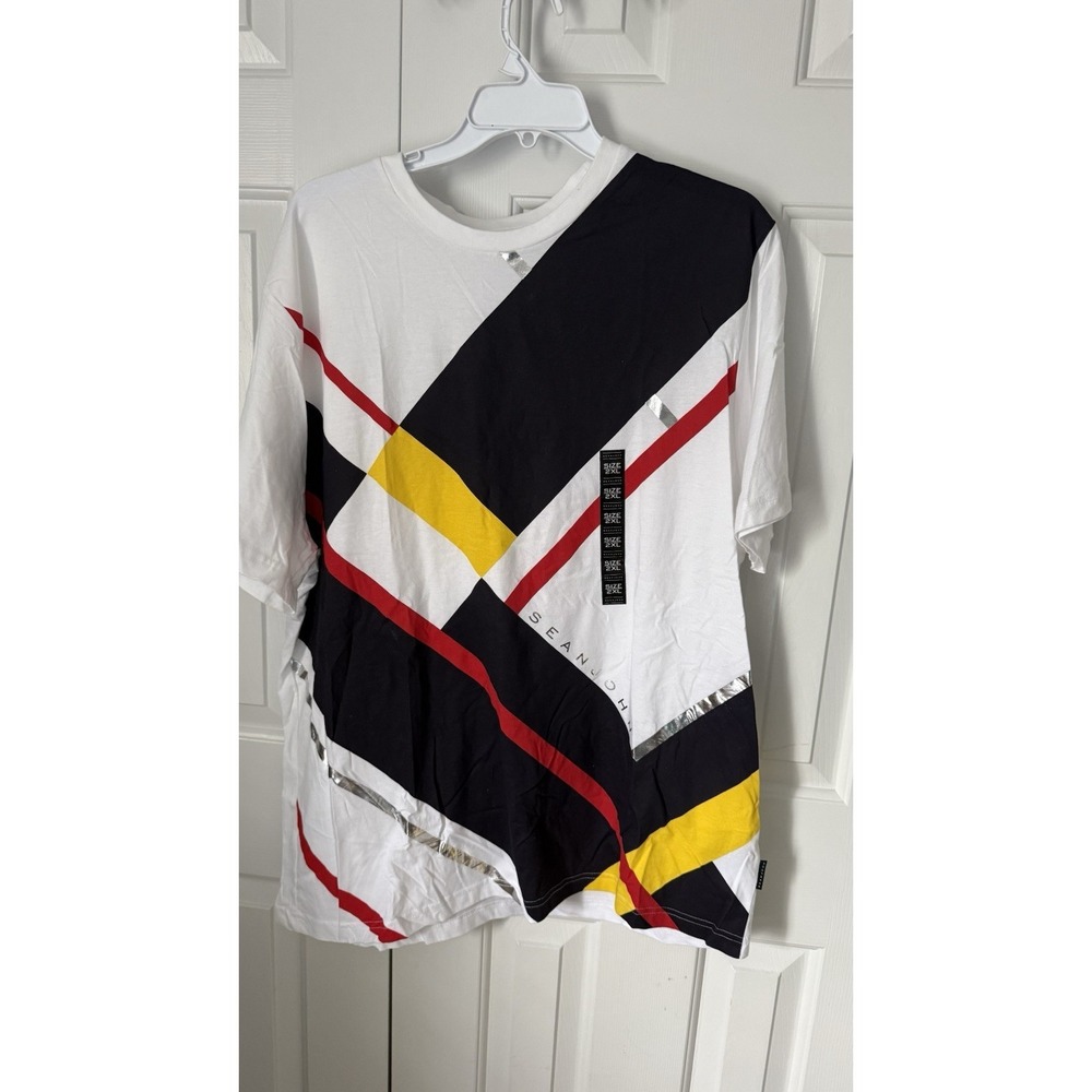 Sean John Shirt Mens XL White Yellow Dark Blue Color‎ Block  T-shirt Y2K VTG